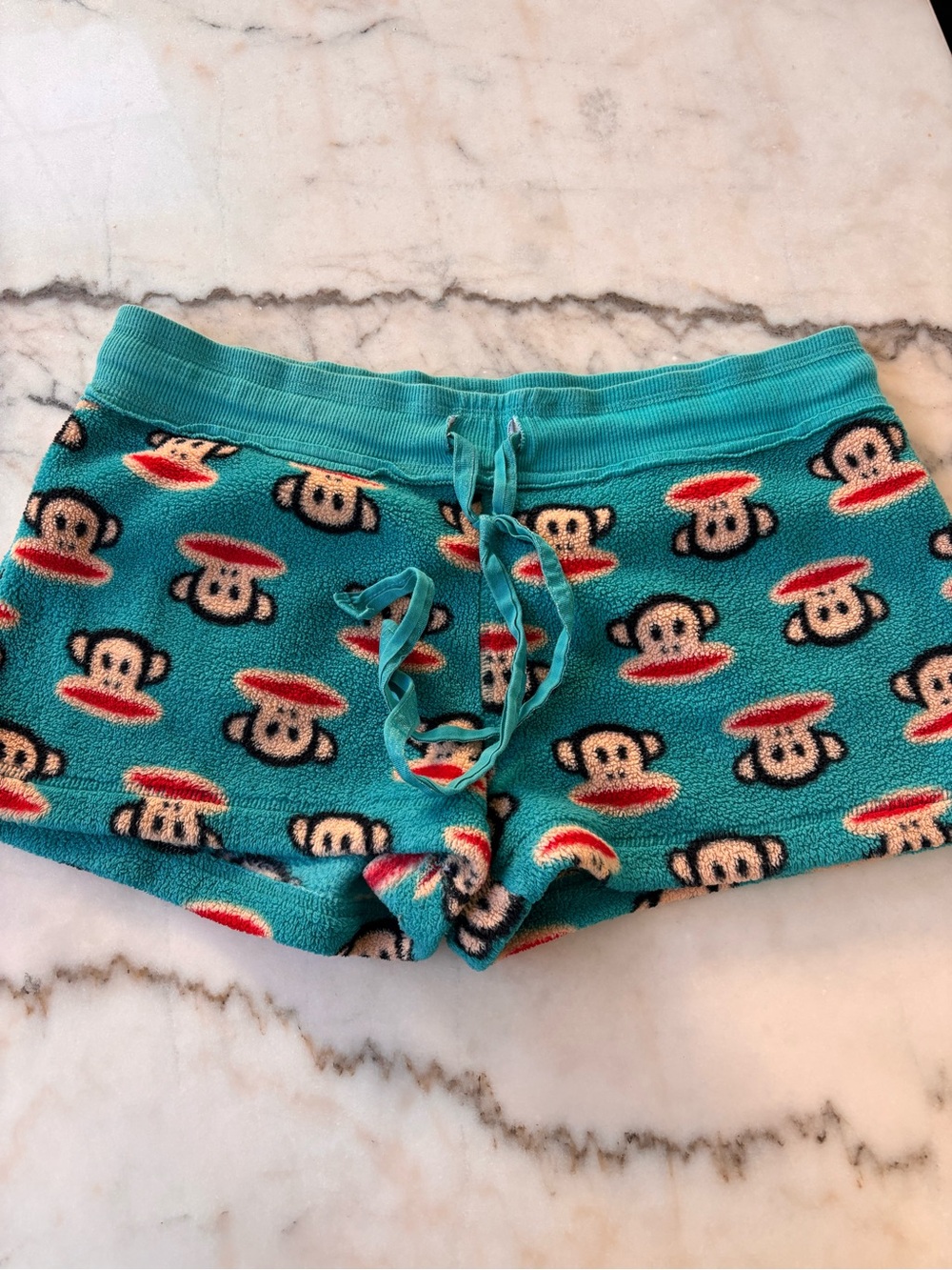 Paul Frank Turquoise Monkey Fleece Pajama Shorts - Picture 1 of 5